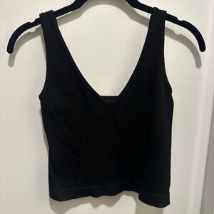 Black Ribbed V-Neck Tank Top